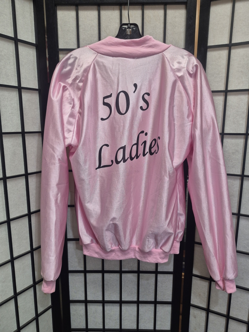 Pink Satin Style Bomber Jacket with '50's Ladies' Script